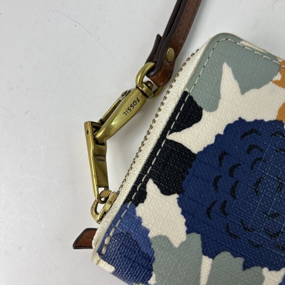 Fossil Wristlet Wallet Coated Canvas Zip Around Colorful Floral Teal Pink Blue - Picture 3 of 8